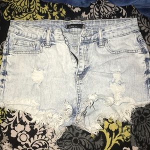 Acid wash jean shorts